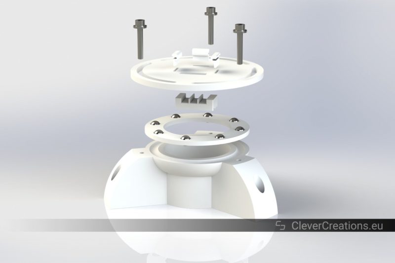 Exploded view of a 3D model of a rotating base for a 3D printed desk lamp.