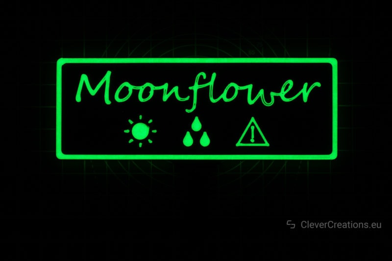 A 3D printed plant label with glow-in-the-dark filament.