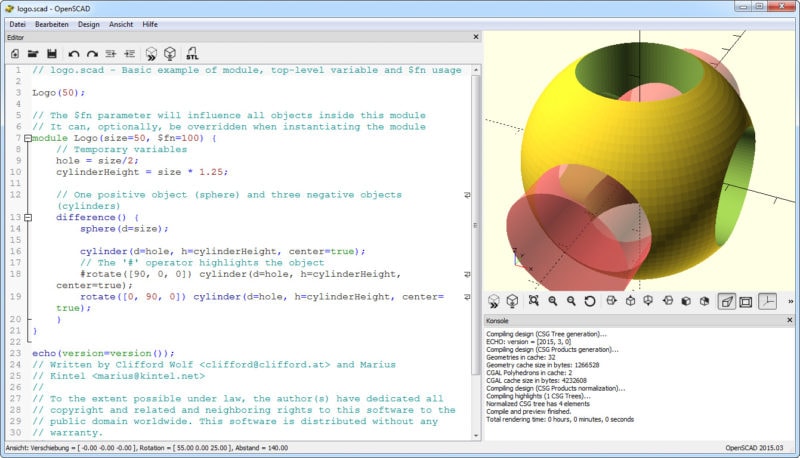 Interface of the open-source CAD software OpenSCAD