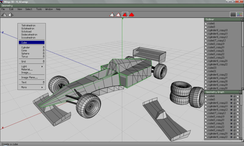 Interface of the free modeling software Wings 3D