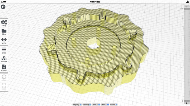 A sliced model in Kiri:Moto 3D printing software