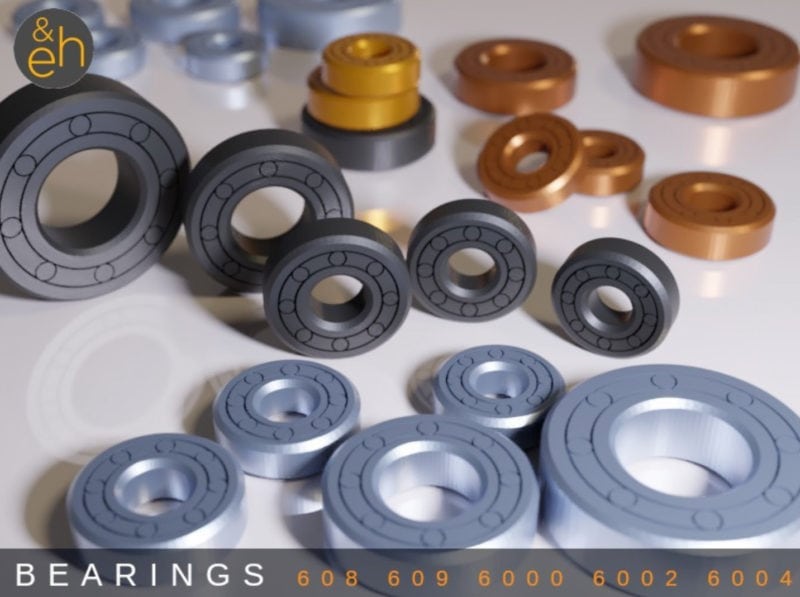 A render of 3D printed bearings