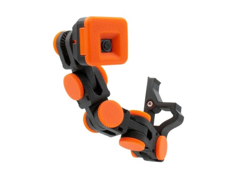 A orange and black Raspberry Pi camera arm