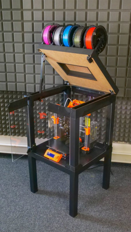 An IKEA Lack enclosure with a Prusa 3D printer inside