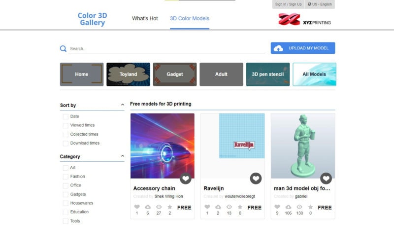 Screenshot of XYZ printing gallery