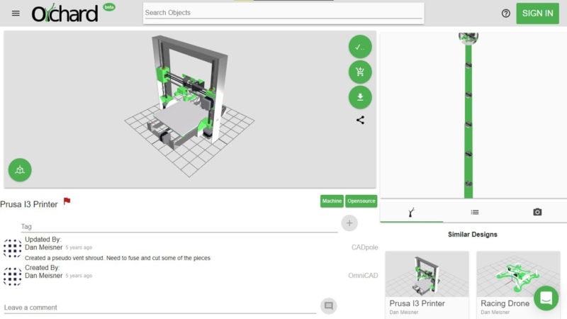 Screenshot of Orchard 3D design and model sharing platform