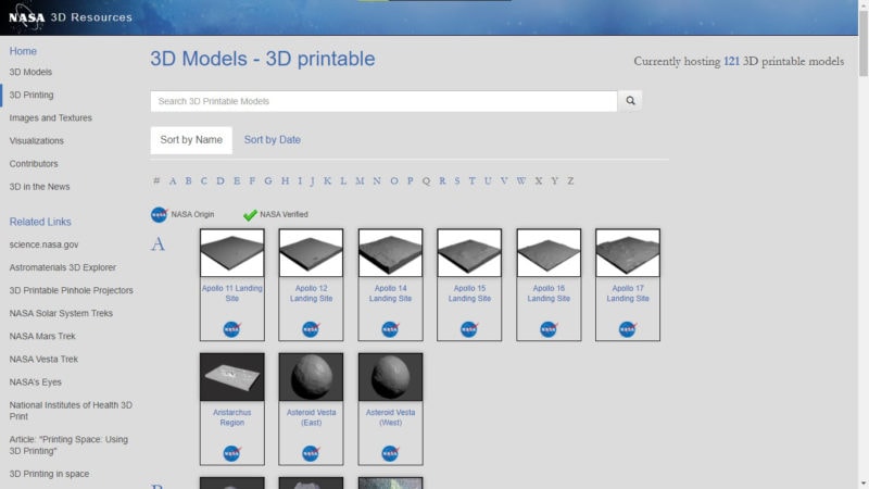 Screenshot of the NASA 3D models library