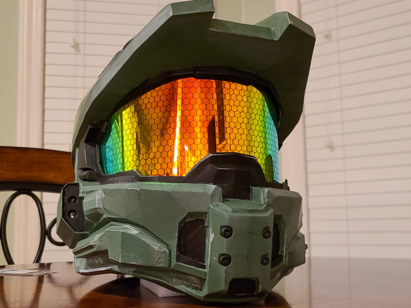 A Halo mask with colored visor.