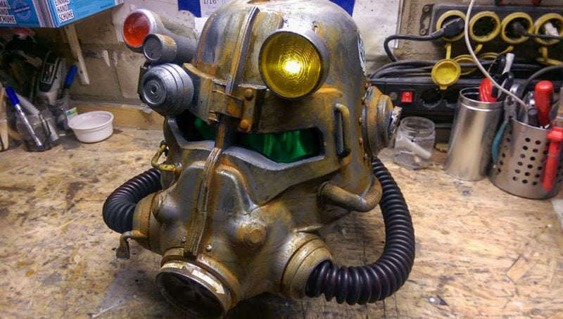 A 3D printed and painted Fallout cosplay helmet