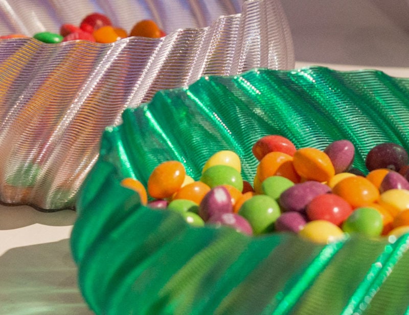 Two candy bowls made from PLA filament with a 3D printer
