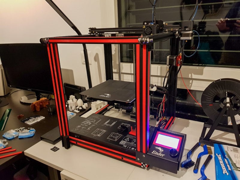 Red V-slot covers on an Ender 5 3D printer