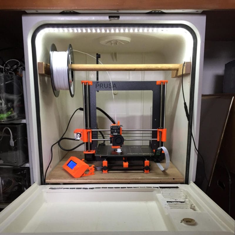 An upcycled dish washer used to house a 3D printer