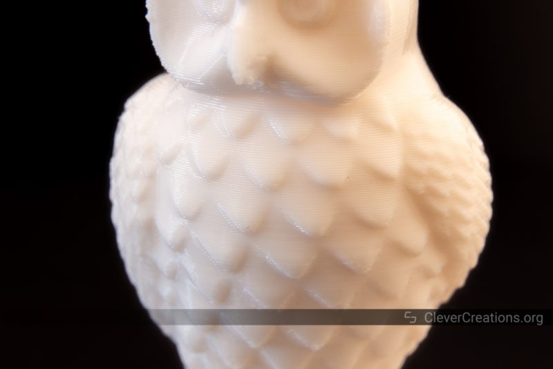 Close-up of owl statue in white PLA