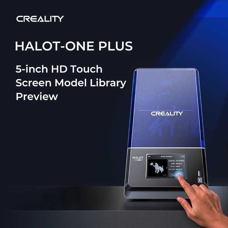 A Halot One Plus printer on a blue background