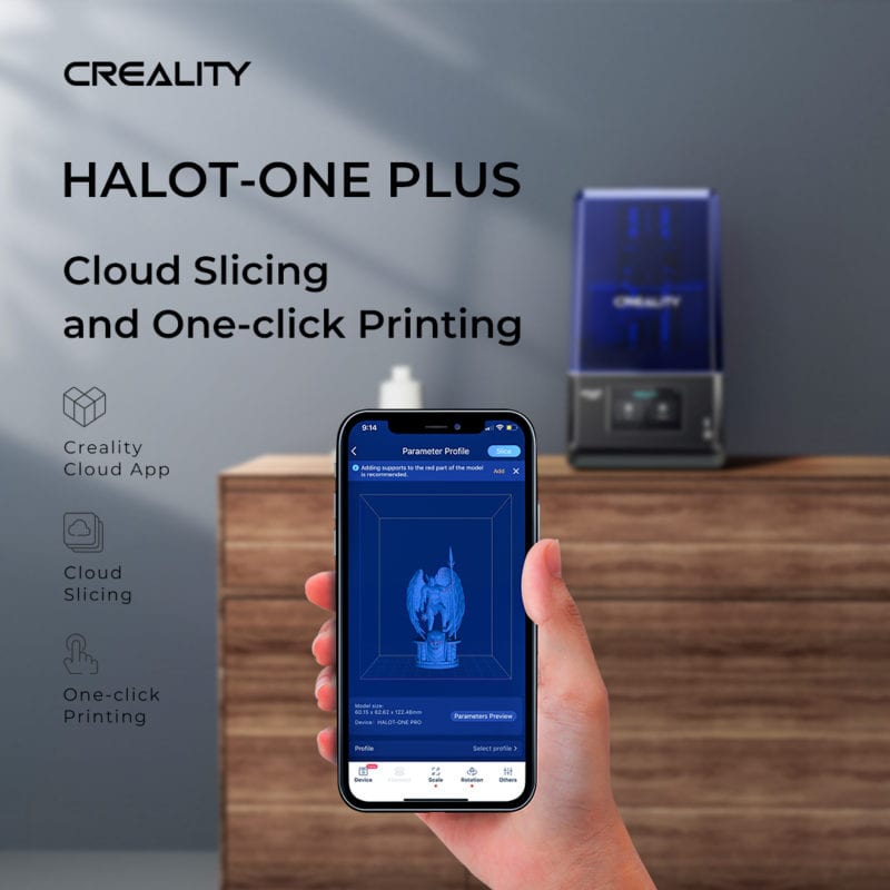 Cloud slicing and one-click printing demonstrated on a Halot One Plus