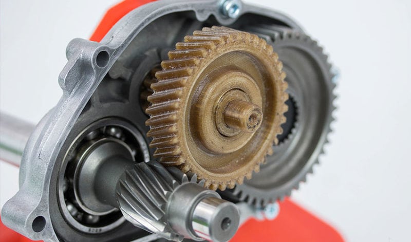 A durable 3D printed gear made from high-strength PEEK material