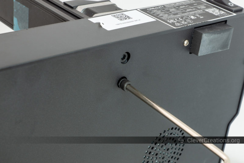 An allen key used to tighten an M5 bolt for assembling a 3D printer frame.