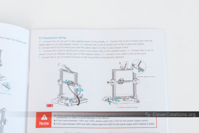 The unclear equipment wiring instructions in the Ender 3 S1 manual