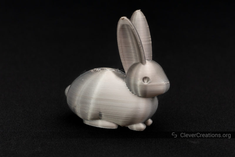 A 3D printed bunny in silver PLA