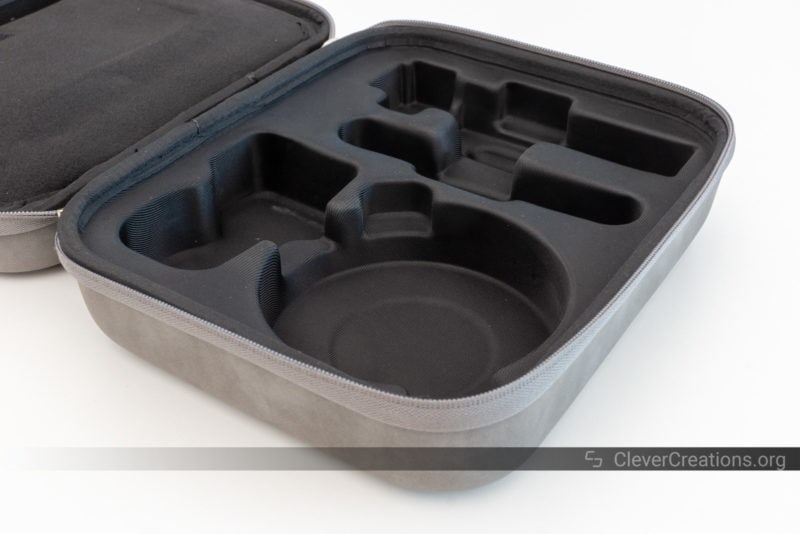 An open padded clamshell storage box