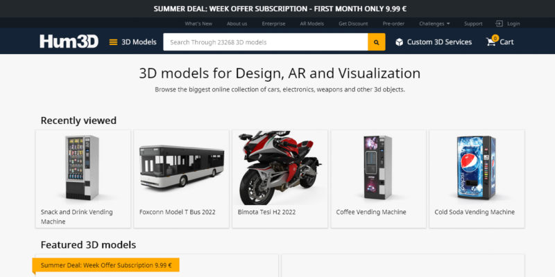 A screenshot of Hum3D 3D model file repository