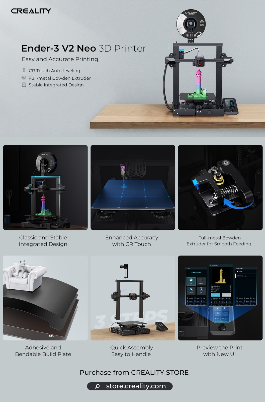 An overview of the features of the Ender-3 V2 Neo 3D printer