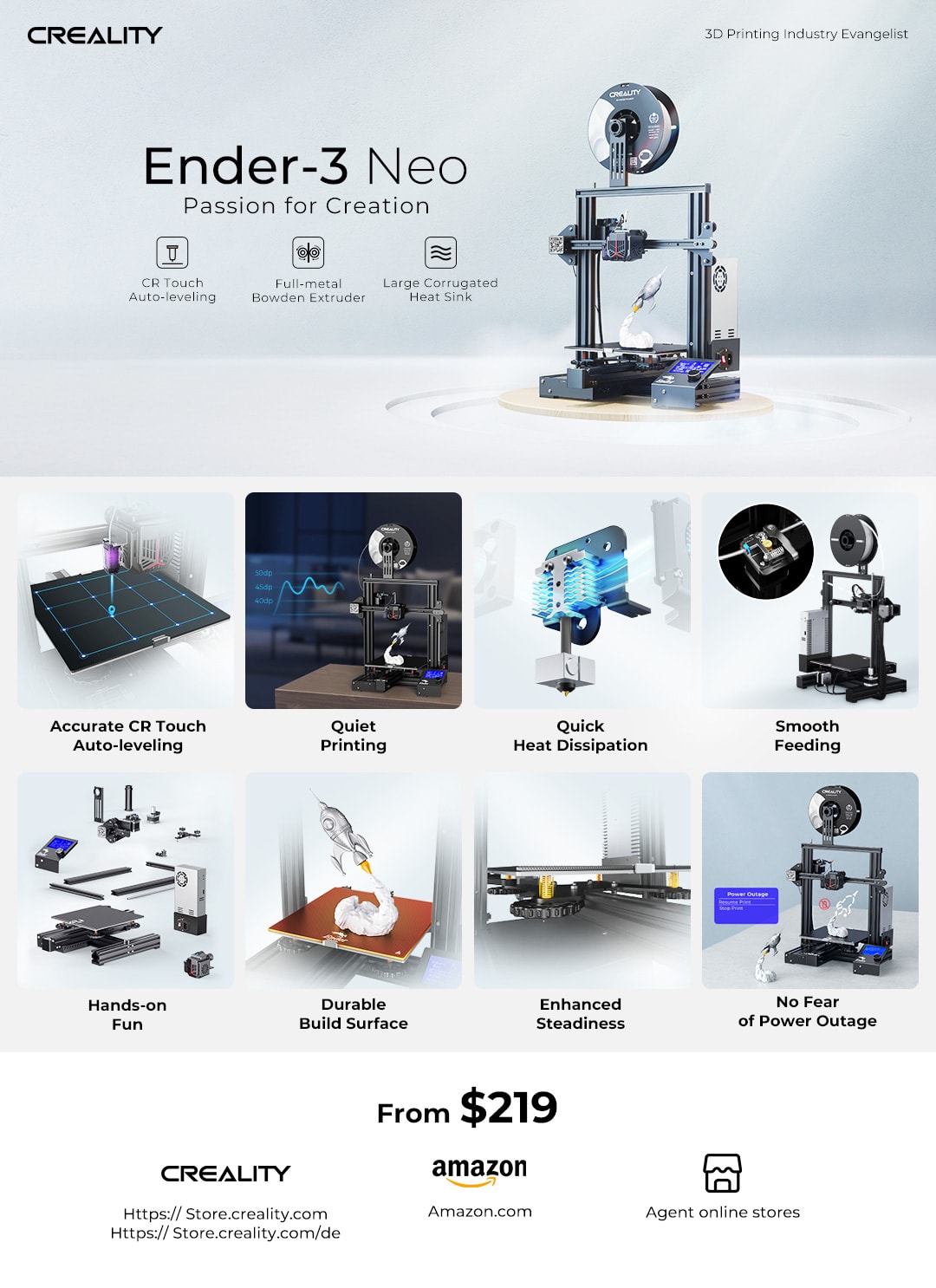 An overview of the price and features of the Ender-3 Neo 3D printer