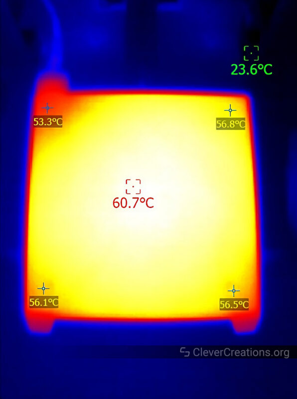 A thermal image of the Ender 3 S1 print bed