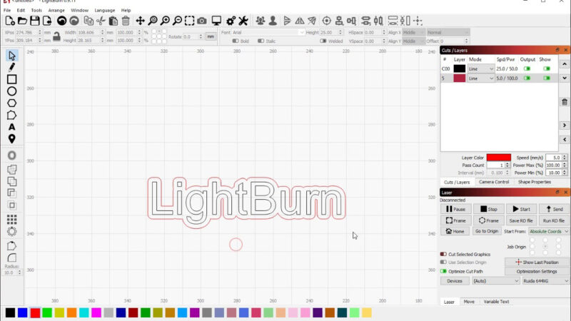 A screenshot of Lightburn software
