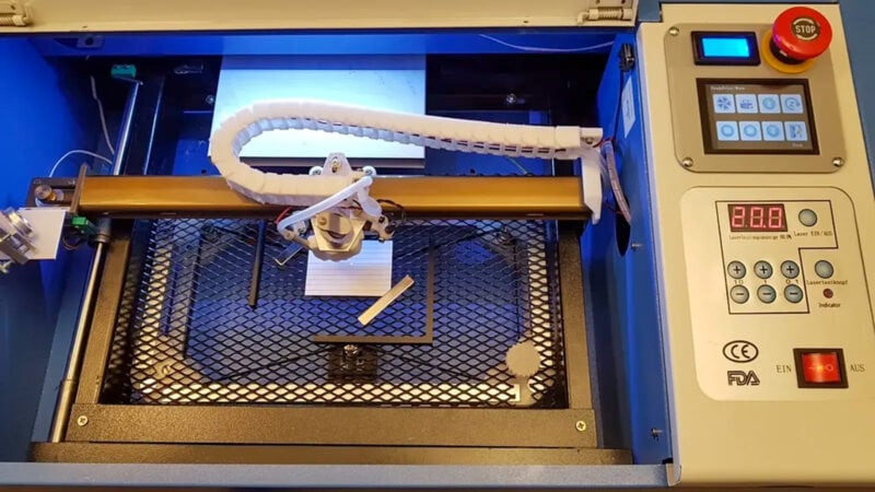 A work bed in a K40 laser cutter