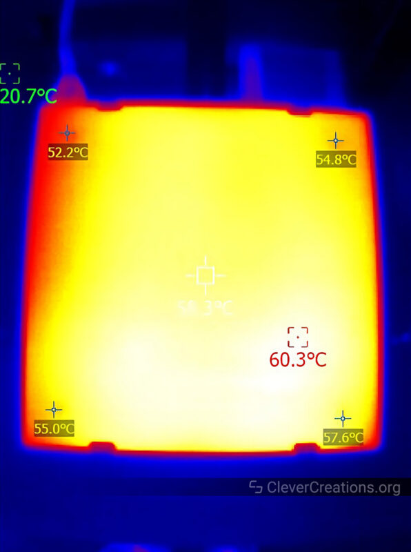 A thermal image of the Longer LK5 Pro print bed