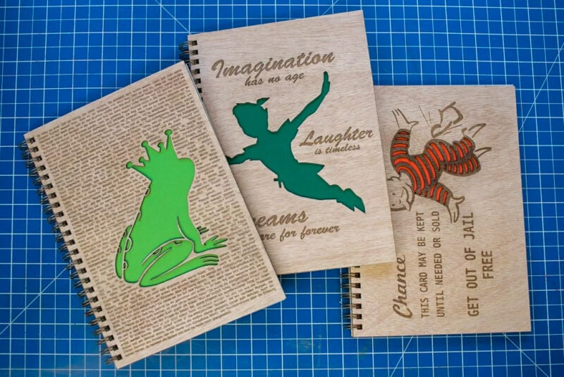 A wood laser engraving project of custom notebook covers
