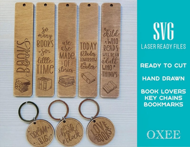 A variety of wooden artistic custom laser project bookmarks and key chains