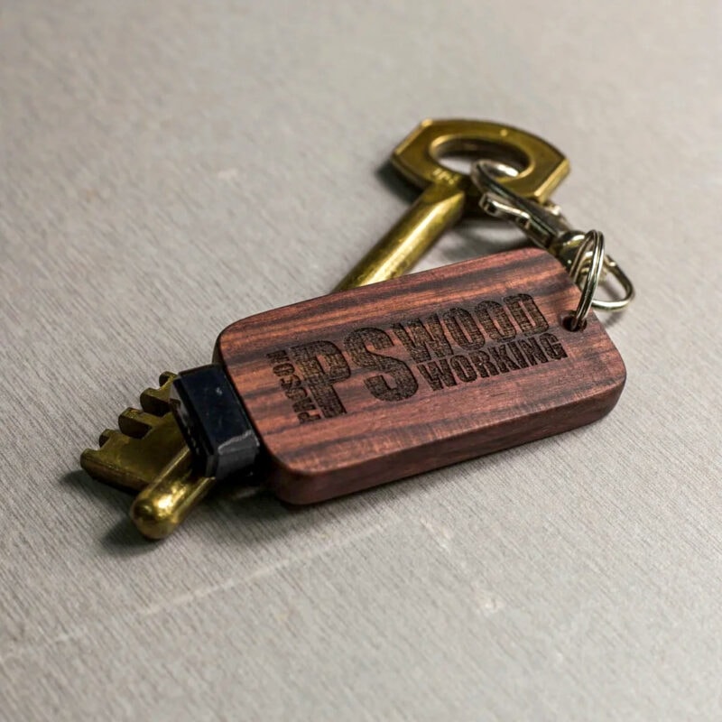 A wooden key chain USB stick