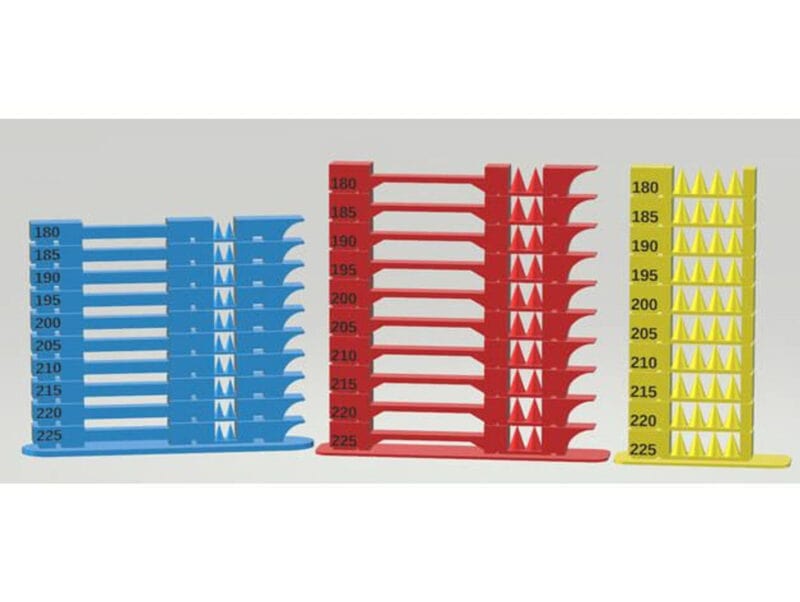 A digital rendering of multiple temperature towers for 3D printer calibration