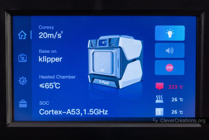 The user interface of the QIDI X-Plus 3