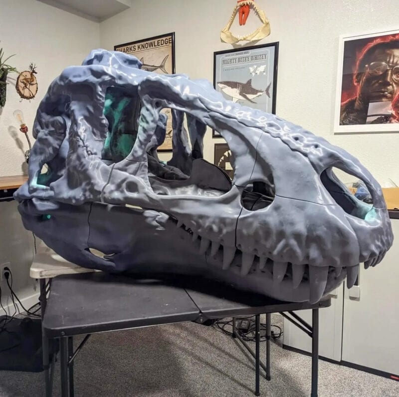 A giant 3D printed T-rex skull
