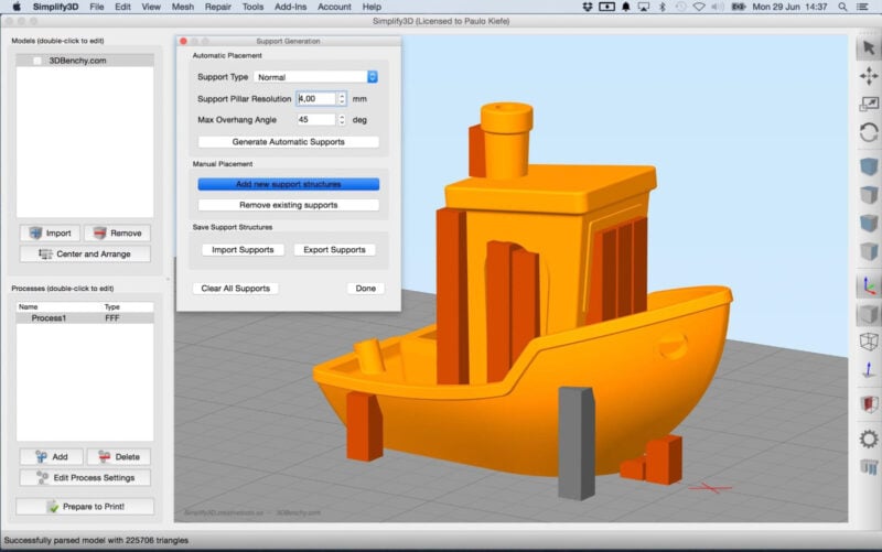 3D printer support material visualised in Simplify3D