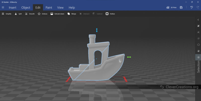 A screenshot of a 3D Benchy model in 3D builder software.