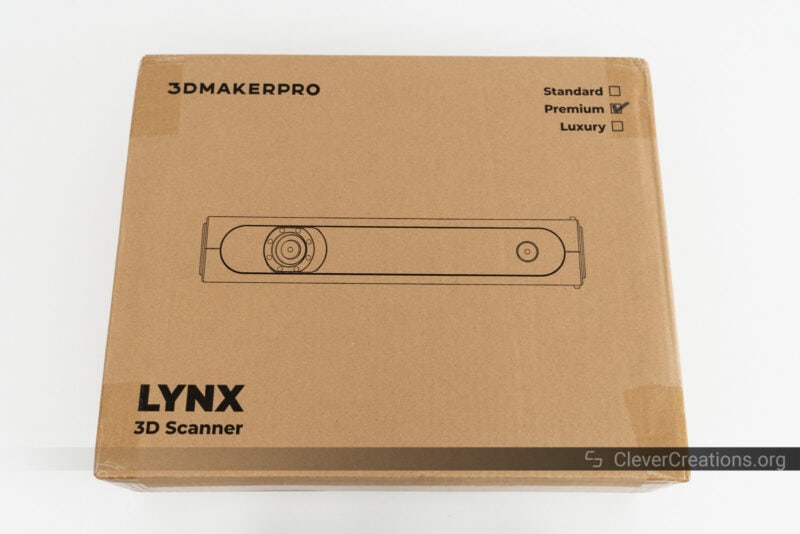 A box of the 3DMakerPro Lynx 3D scanner premium edition