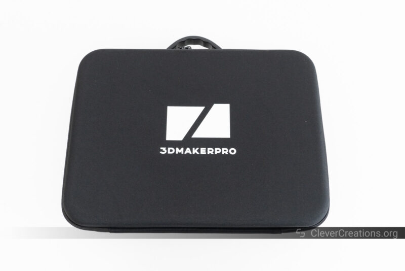 A black canvas carrying case with '3DMakerPro' and logo in white