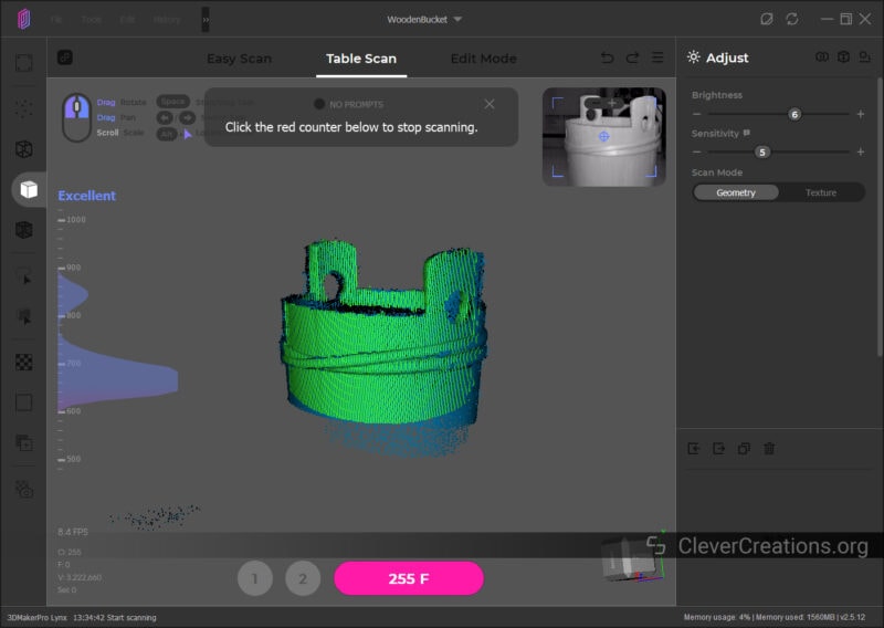 A screenshot of JMStudio 3D scanning software