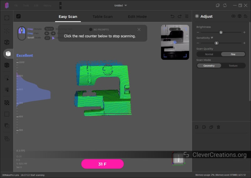A screenshot of JMStudio 3D scanning software
