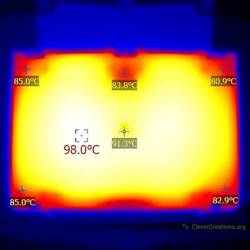 Thermal image of a 100 degree Celcius print bed