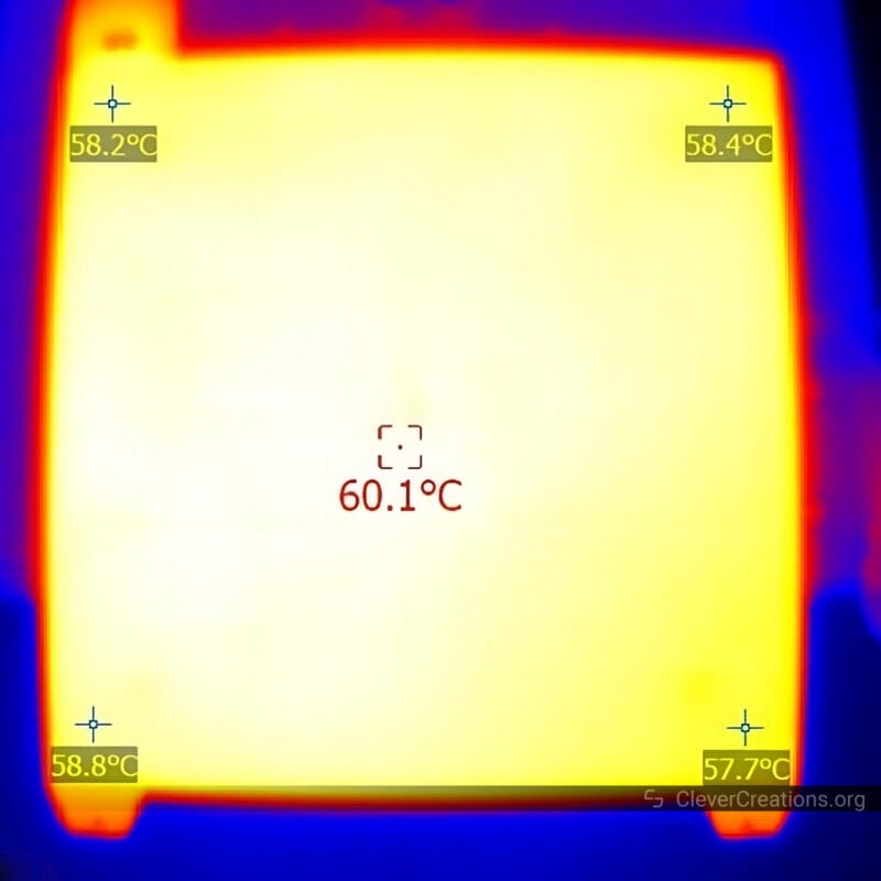 A thermal image of a print bed at 60C