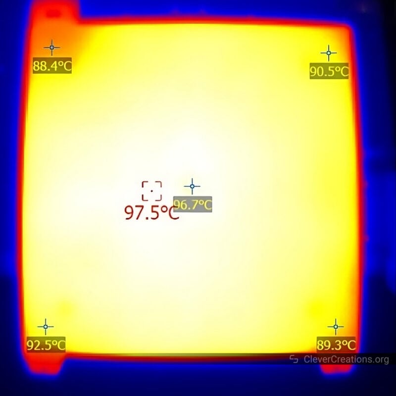 A thermal image of a print bed at 100C
