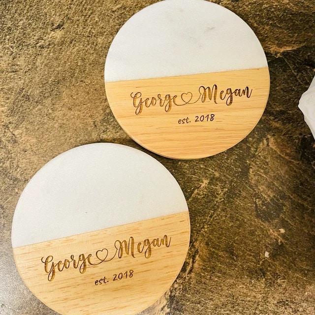 Two wooden laser cut engravings with engraving