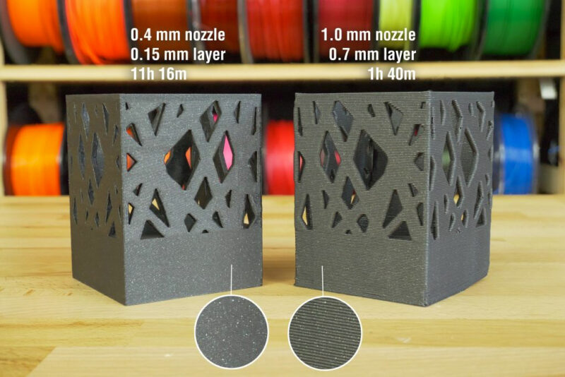 A comparison of how different nozzle sizes affect 3D print layer heights