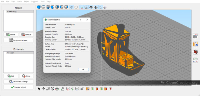 Screenshot of mesh properties window in a 3D print slicer