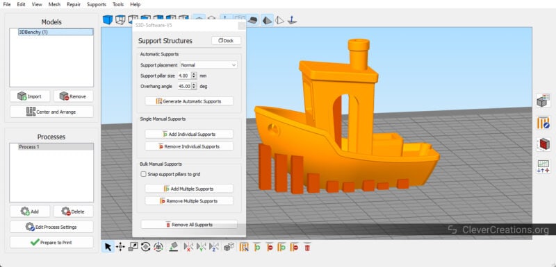 Manual and automatic support structures in Simplify3D slicer software